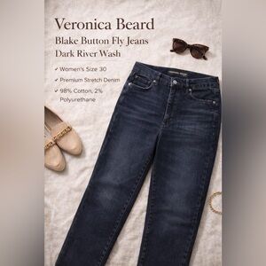 Veronica Beard Blake Dark River Button Fly Jeans Size 30 High Rise Premium Denim